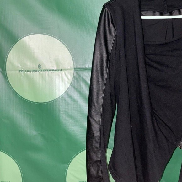 Blank NYC mixed media faux leather/cotton Front Drape Moto Jacket BLACK sz S-EUC - Picture 3 of 6